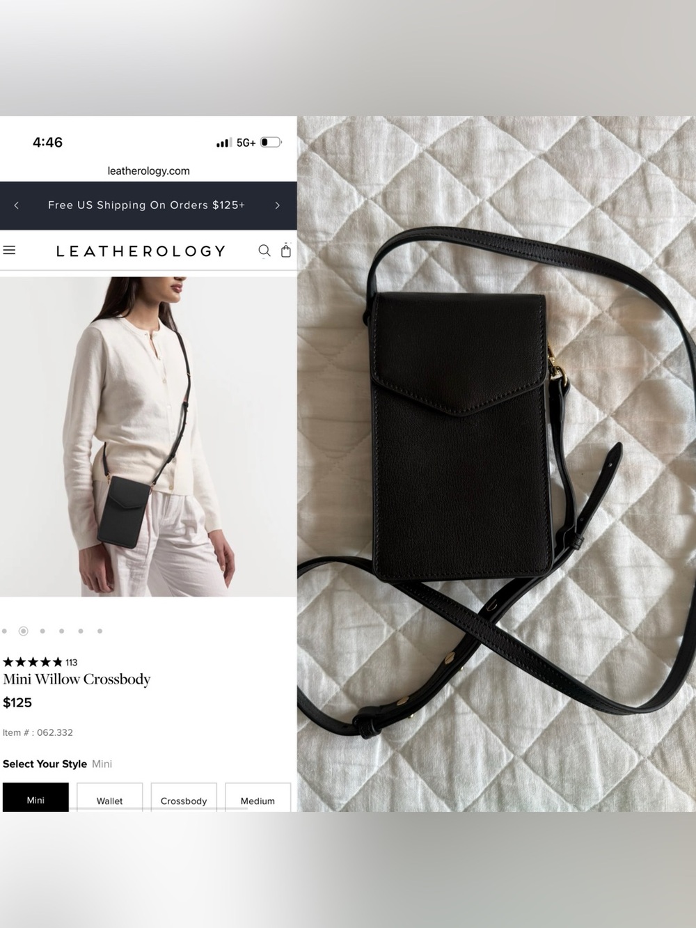 Leather Crossbody Phone Wallet - Black